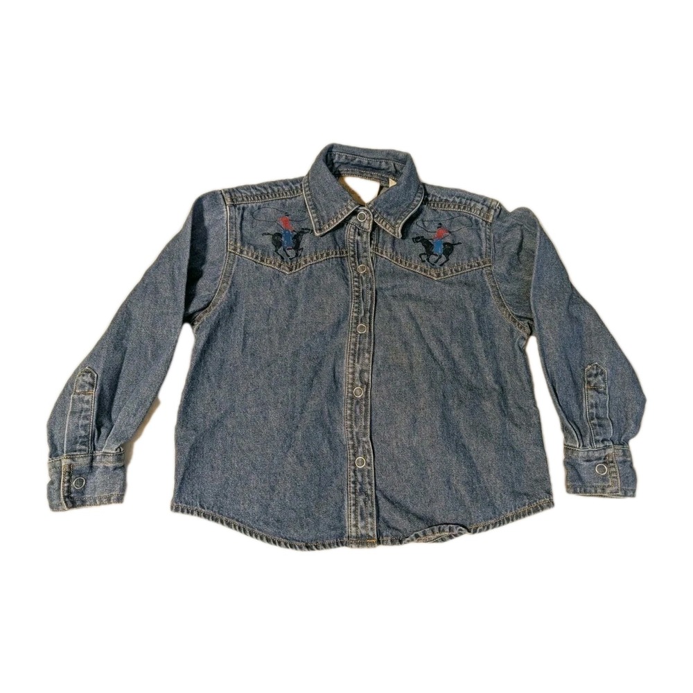 Wrangler Toddler Denim Shirt Rodeo Lasso Cowboy Cut Metal‎ Snap Western Size XS
